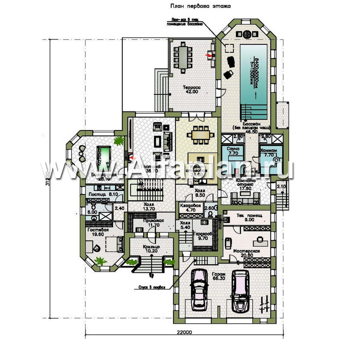 Проекты домов Альфаплан - "Дворянское гнездо" - семейный особняк в русском стиле - план проекта №1
