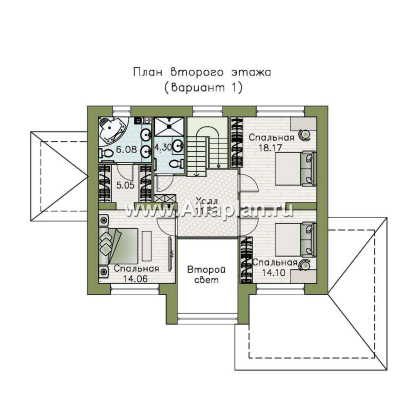 «Триггер роста» - проект двухэтажного дома, план со вторым светом, гостиная со стороны террасы, в стиле Райта - превью план дома