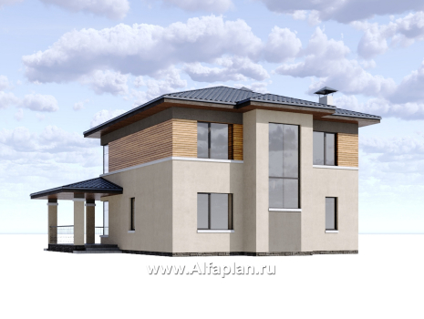 Проекты домов Альфаплан - "Монтана" - проект двухэтажного дома из кирпичей в стиле Райта - превью дополнительного изображения №2