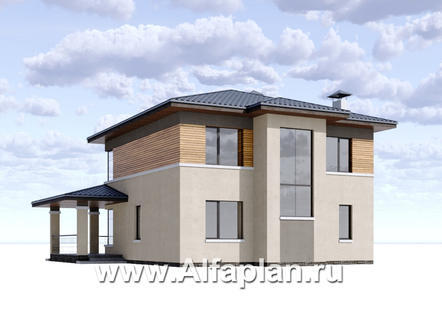 Проекты домов Альфаплан - "Монтана" - проект двухэтажного дома из кирпичей в стиле прерий (Райта) - дополнительное изображение №2