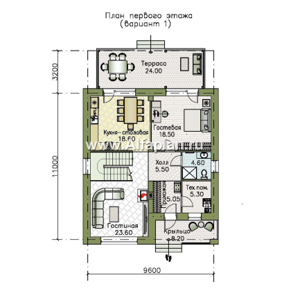 Проекты домов Альфаплан - "Вуокса" - современный двухэтажный коттедж - превью плана проекта №1