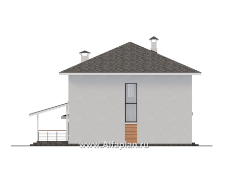Проекты домов Альфаплан - "Вуокса" - современный двухэтажный коттедж, штукатурные фасады, с гаражом - превью фасада №3