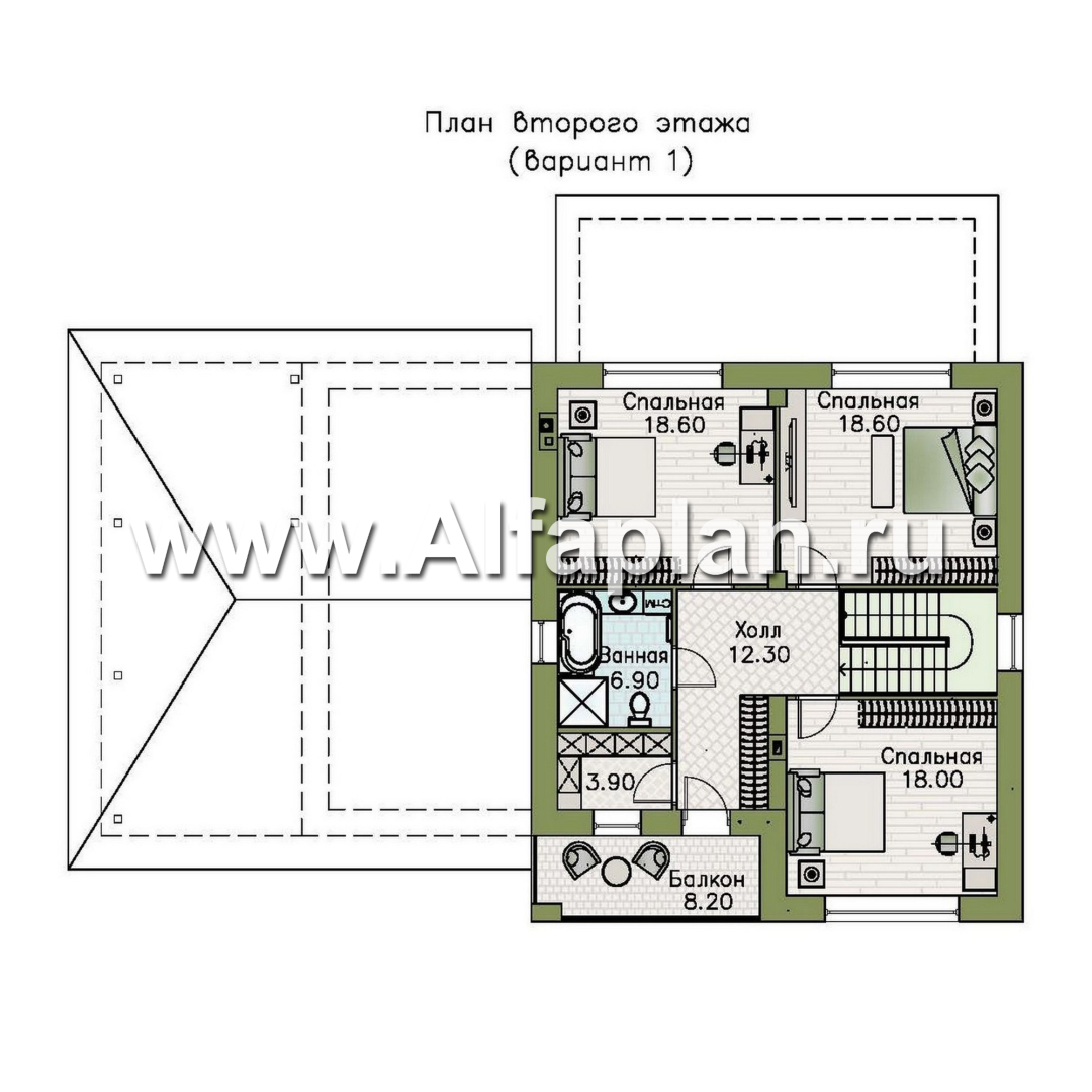 Проекты домов Альфаплан - "Вуокса" - современный двухэтажный коттедж, штукатурные фасады, с гаражом - изображение плана проекта №3