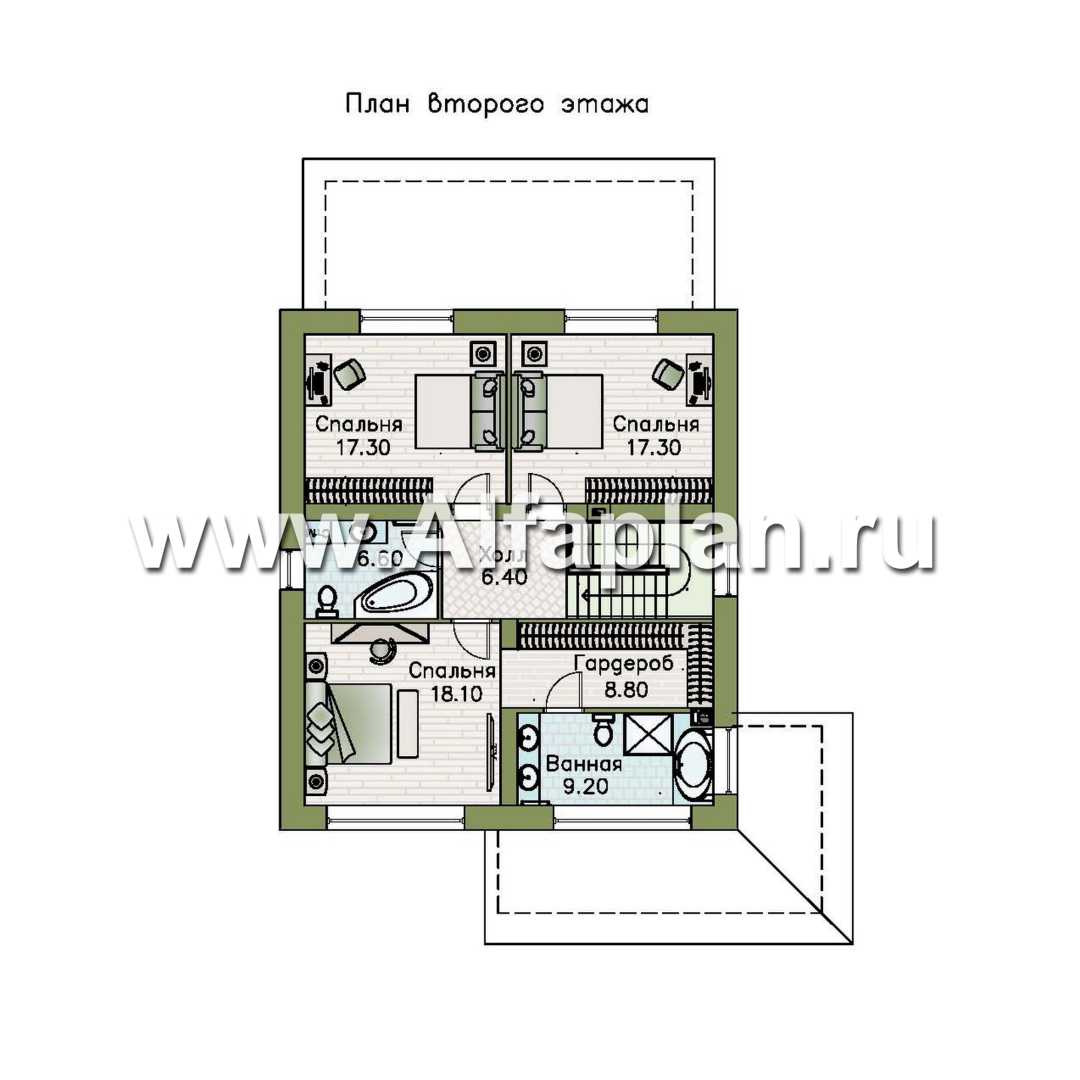 «Чистая линия» - проект дома, 2 этажа, мастер спальня, с террасой, кладовая на входе, в современном стиле - план дома