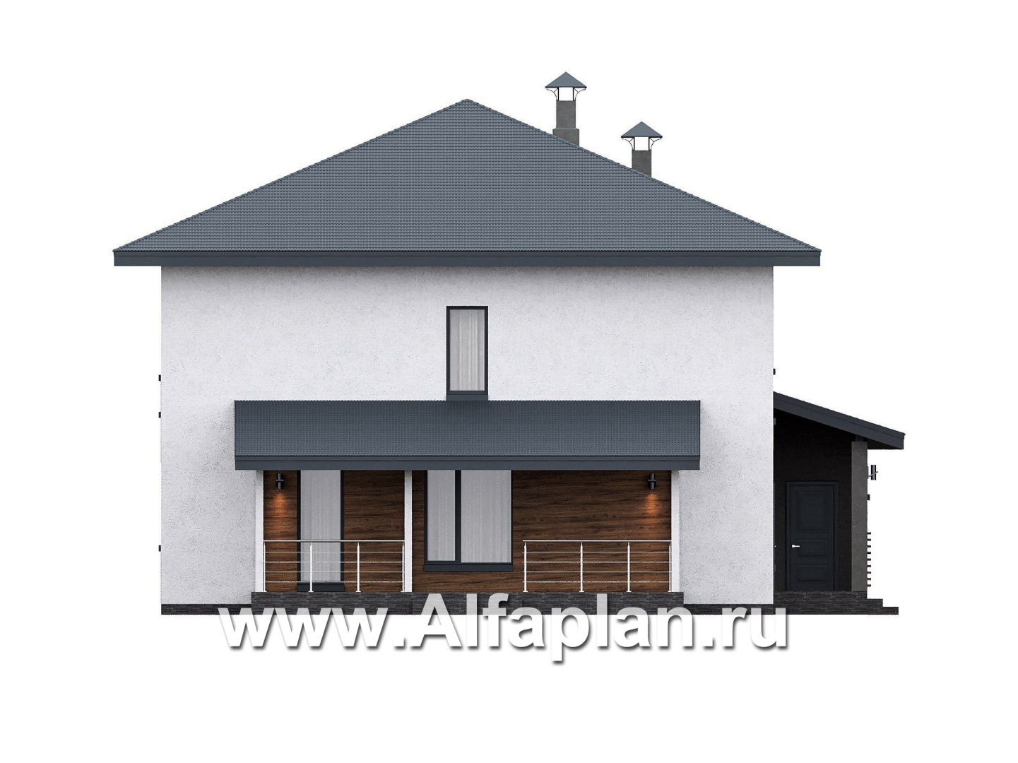 «Чистая линия» - проект дома, 2 этажа, мастер спальня, с террасой сбоку, в современном стиле - фасад дома