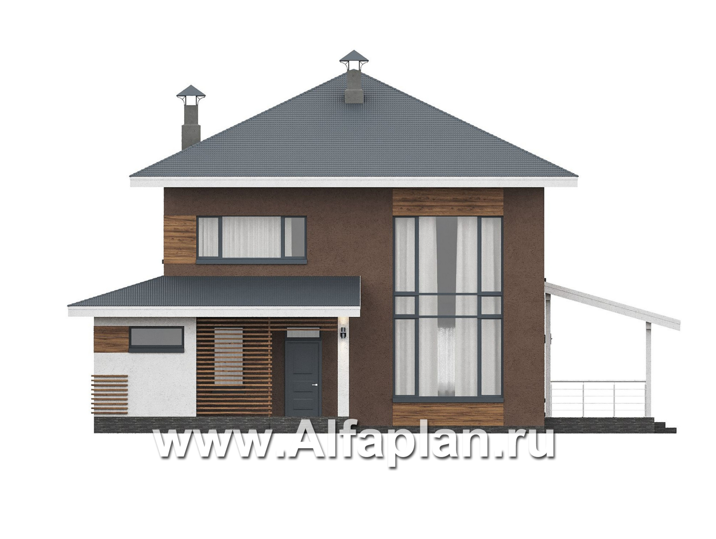 «Чистая линия» - проект дома, 2 этажа, с двусветной гостиной, с террасой, в современном стиле - фасад дома