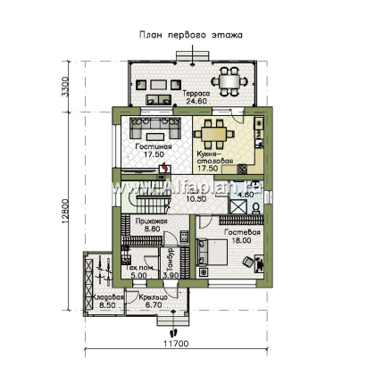 «Династия» - проект дома с мансардой, с террасой, мастер спальня - превью план дома