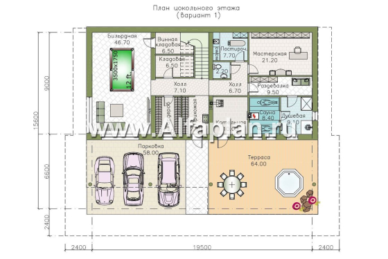 «Океан» - эксклюзивный проект одноэтажного дома, вилла на берегу Тихого океана, с сауной и биллиардной, мастер спальня - превью план дома