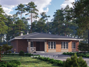 «Горизонталь» - проект одноэтажного дома с террасой, в немецком стиле, баварская кладка