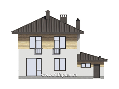 Проект двухэтажного дома, с террасой и с гаражом, планировка с кабинетом на 1 эт - превью фасада дома