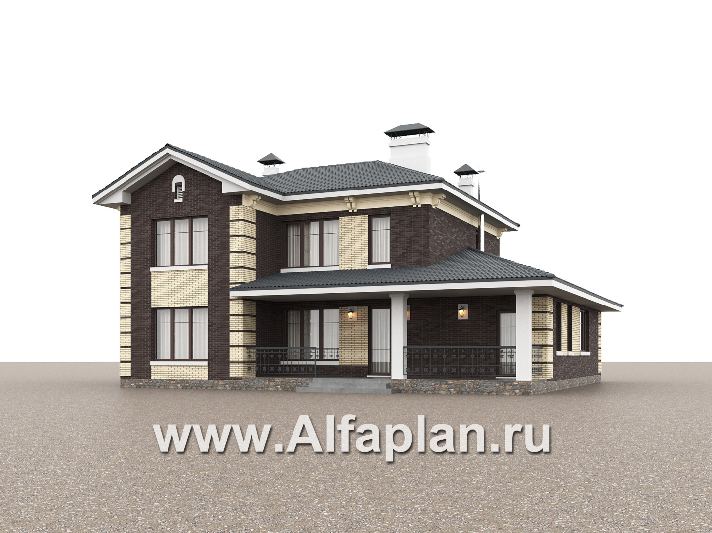 «Репутация» - красивый проект двухэтажного дома из газобетона, планировка с эркером и сауной, в английском стиле - дизайн дома №2