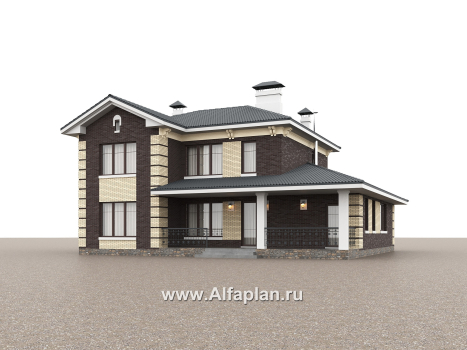 «Репутация» - красивый проект двухэтажного дома из газобетона, планировка с эркером и сауной, в английском стиле - превью дополнительного изображения №2