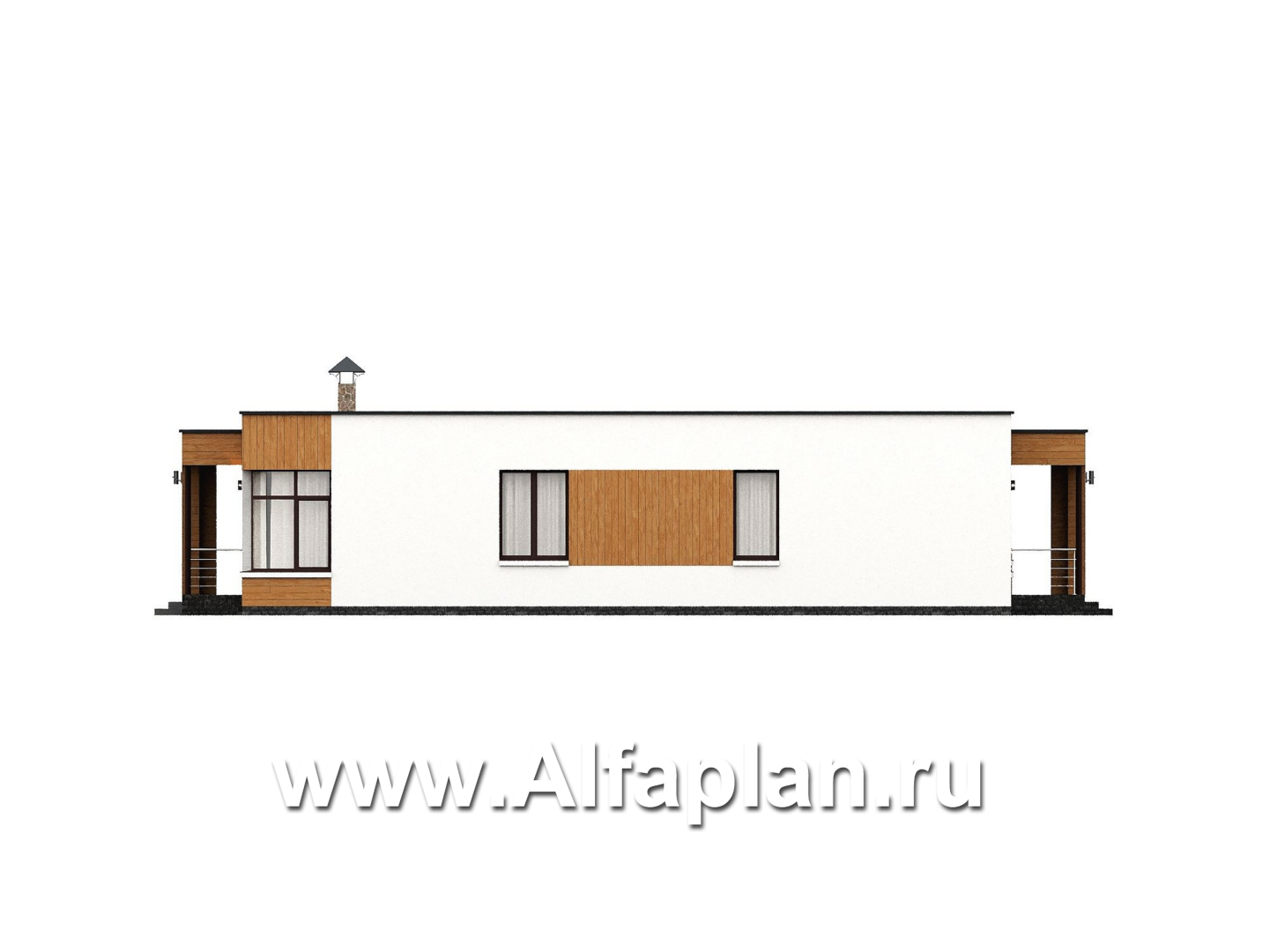 «Финансист» - проект одноэтажного дома, планировка мастер спальня, с сауной и с террасой - фасад дома