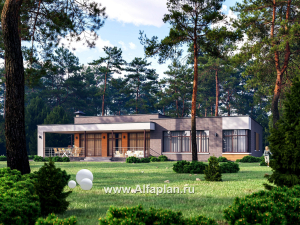 «Финансист» - проект одноэтажного дома, планировка мастер спальня, с сауной и с террасой