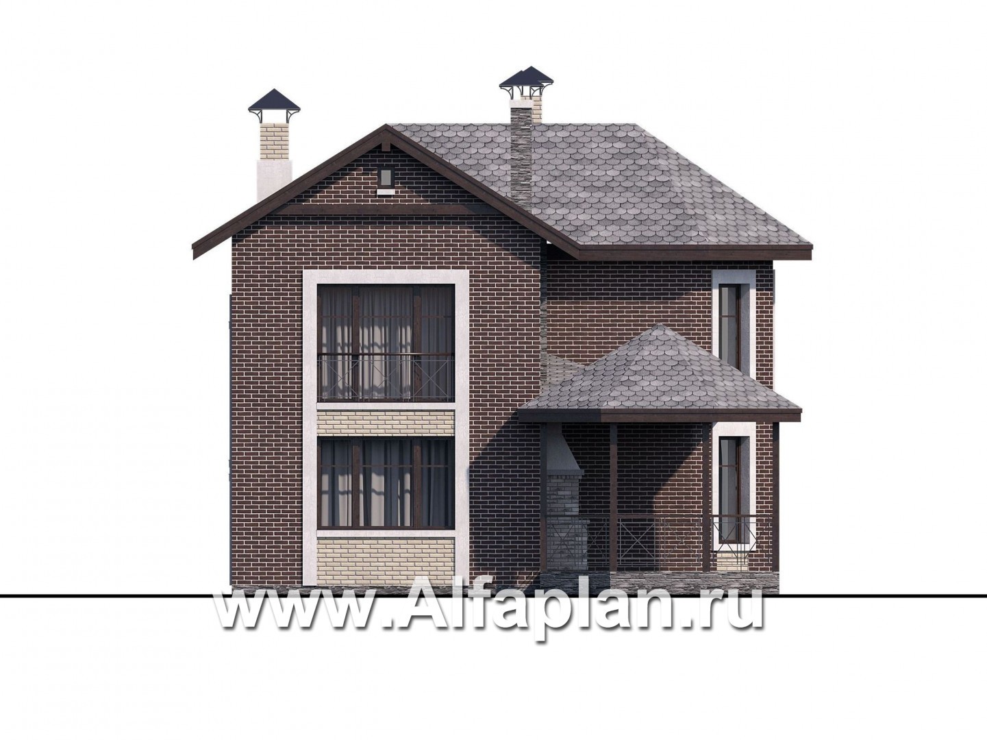 Проекты домов Альфаплан - «Притяжение» - красивый коттедж с эркером и террасой-беседкой - изображение фасада №3