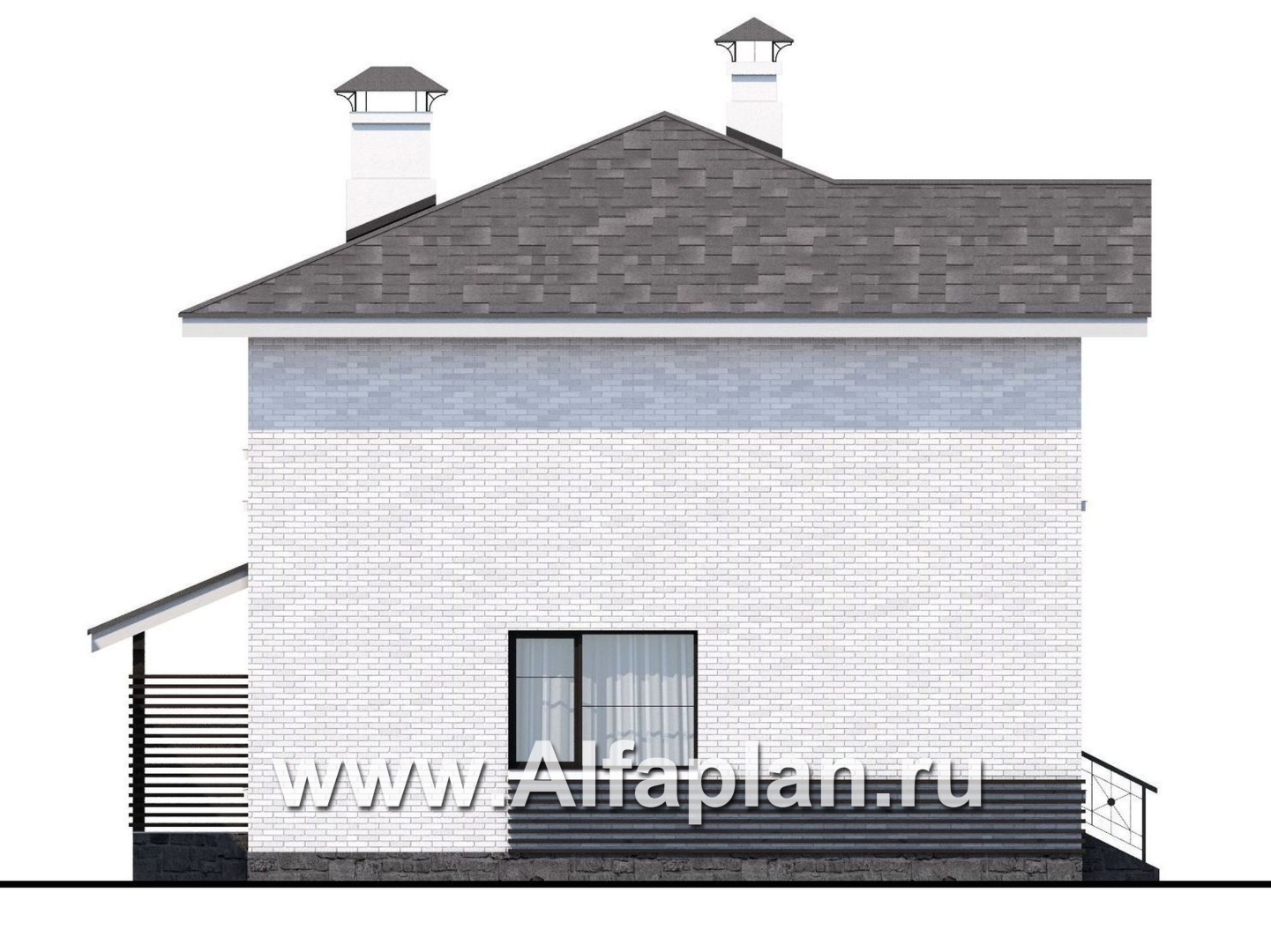 Проекты домов Альфаплан - Кирпичный дом «Серебро» с навесом для машины - изображение фасада №2