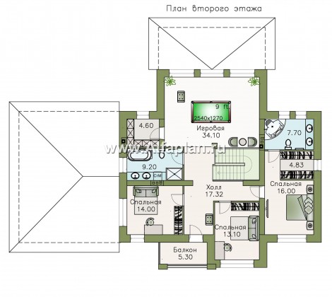 «Высшая лига» - проект двухэтажного дома, планировка с 2-я спальнями на 1эт, с гаражом на 2 авто - превью план дома
