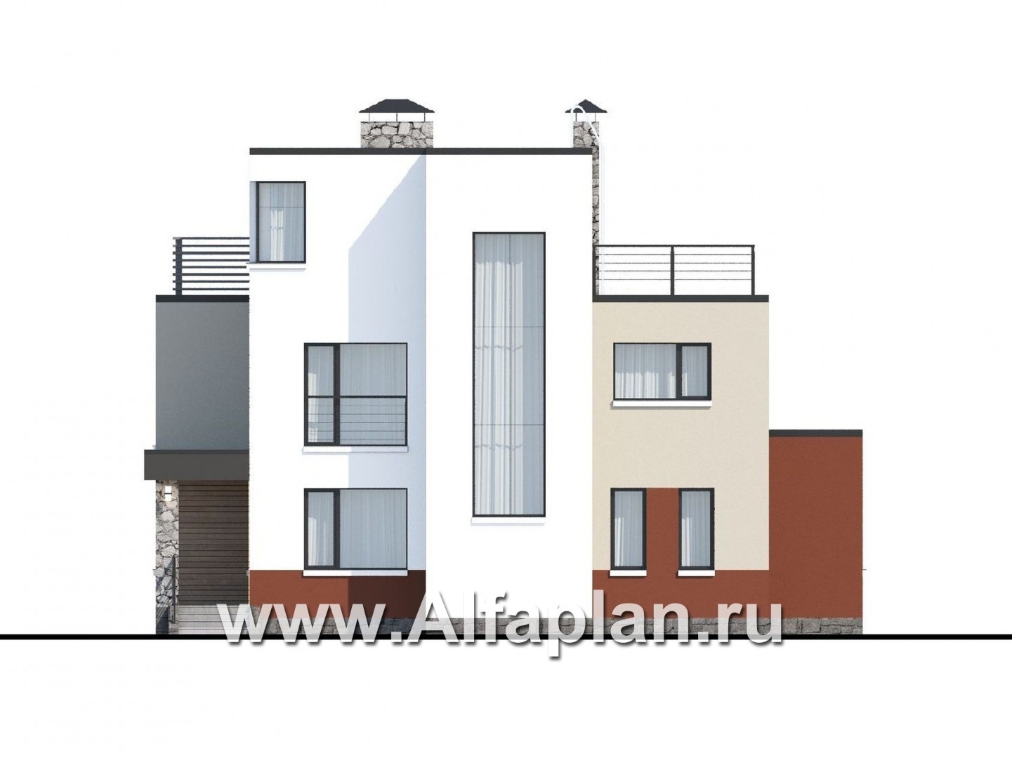Проекты домов Альфаплан - «Земляничная долина» - коттедж с плоской кровлей и эффектным планом - изображение фасада №1