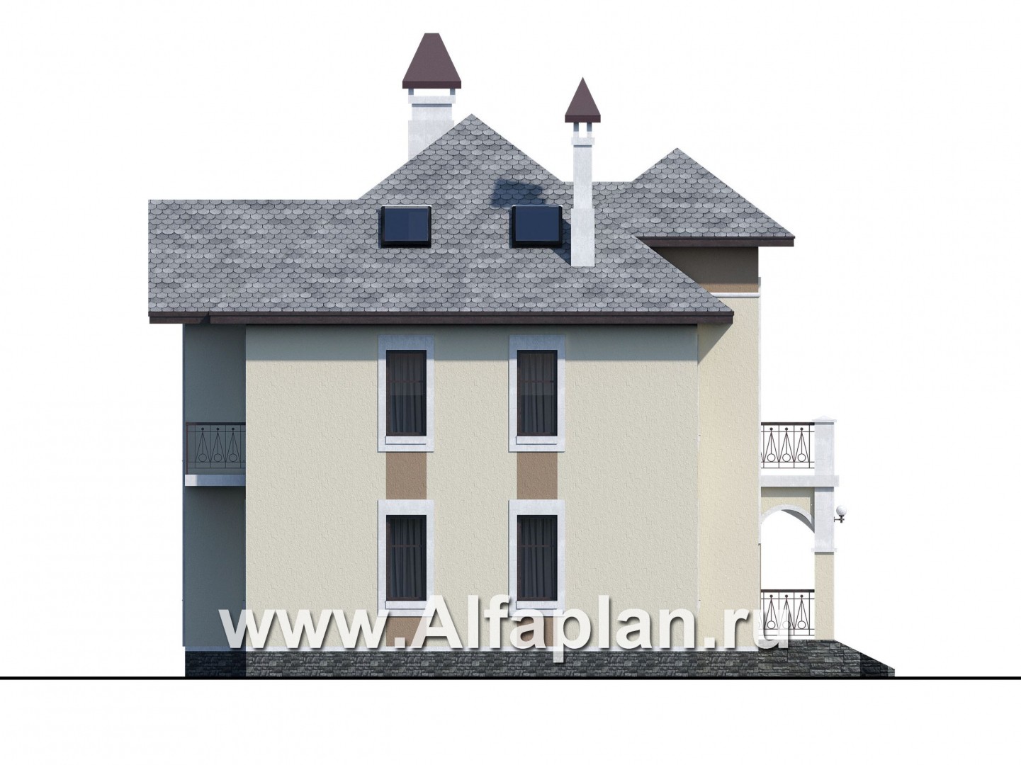 Проекты домов Альфаплан - «Разумовский» - элегантный загородный коттедж с террасой - изображение фасада №3