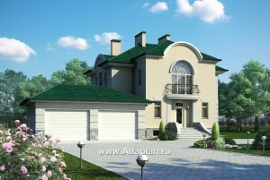 Проект двухэтажного дома, план с гостевой на 1 эт и с террасой, мастер спальня, с гаражом на 2 авто, в русском стиле
