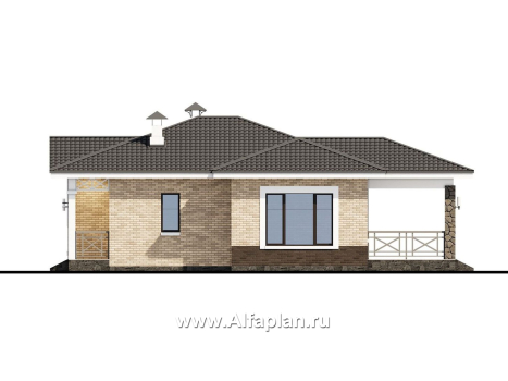 Проекты домов Альфаплан - «Мельпомена» - стильный одноэтажный коттедж с террасой - превью фасада №2