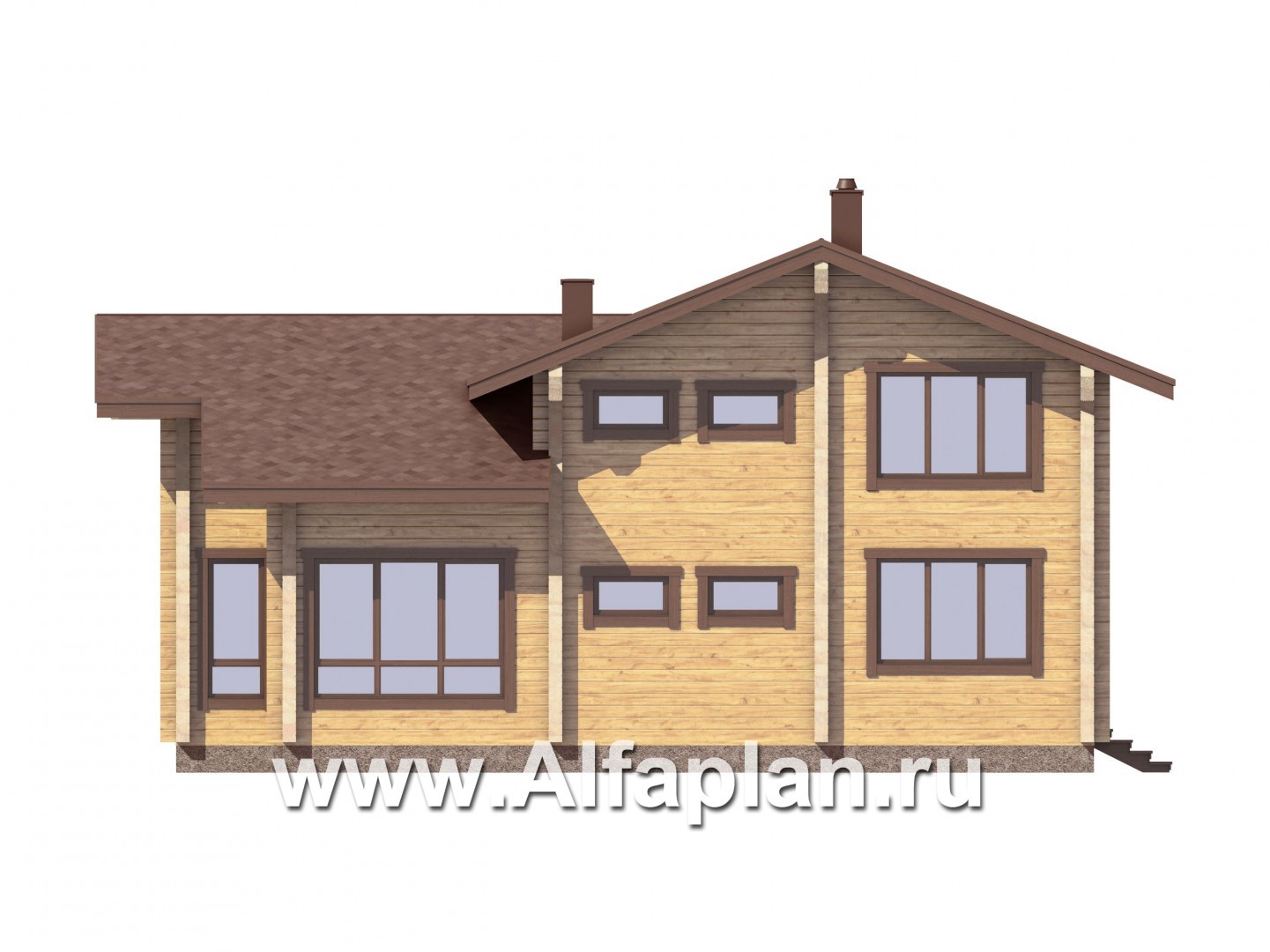 Проекты домов Альфаплан - Дом из бруса с красивой двусветной гостиной - изображение фасада №4
