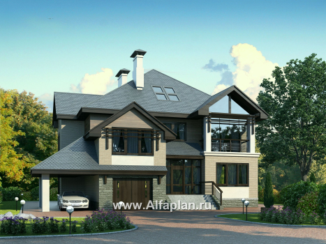 Проекты домов Альфаплан - «Современник» с панорамными окнами - превью основного изображения