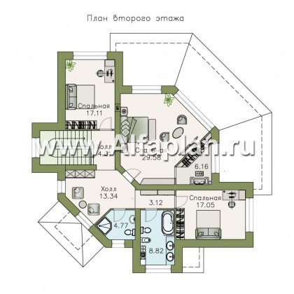Проекты домов Альфаплан - «Махаон» - эксклюзивный дом с диагональным построением - превью плана проекта №2