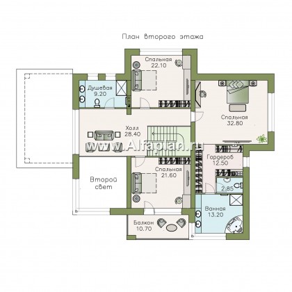 Проекты домов Альфаплан - «Луара» — просторный современный коттедж с двусветной столовой - превью плана проекта №2