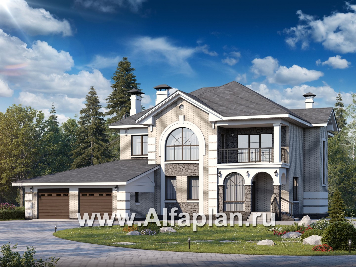 Проекты домов Альфаплан - «Затерянный рай» - коттедж с отличной планировкой и гаражом - основное изображение