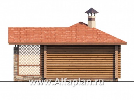 Проекты домов Альфаплан - Компактная, угловая деревянная баня с террасой - превью фасада №4