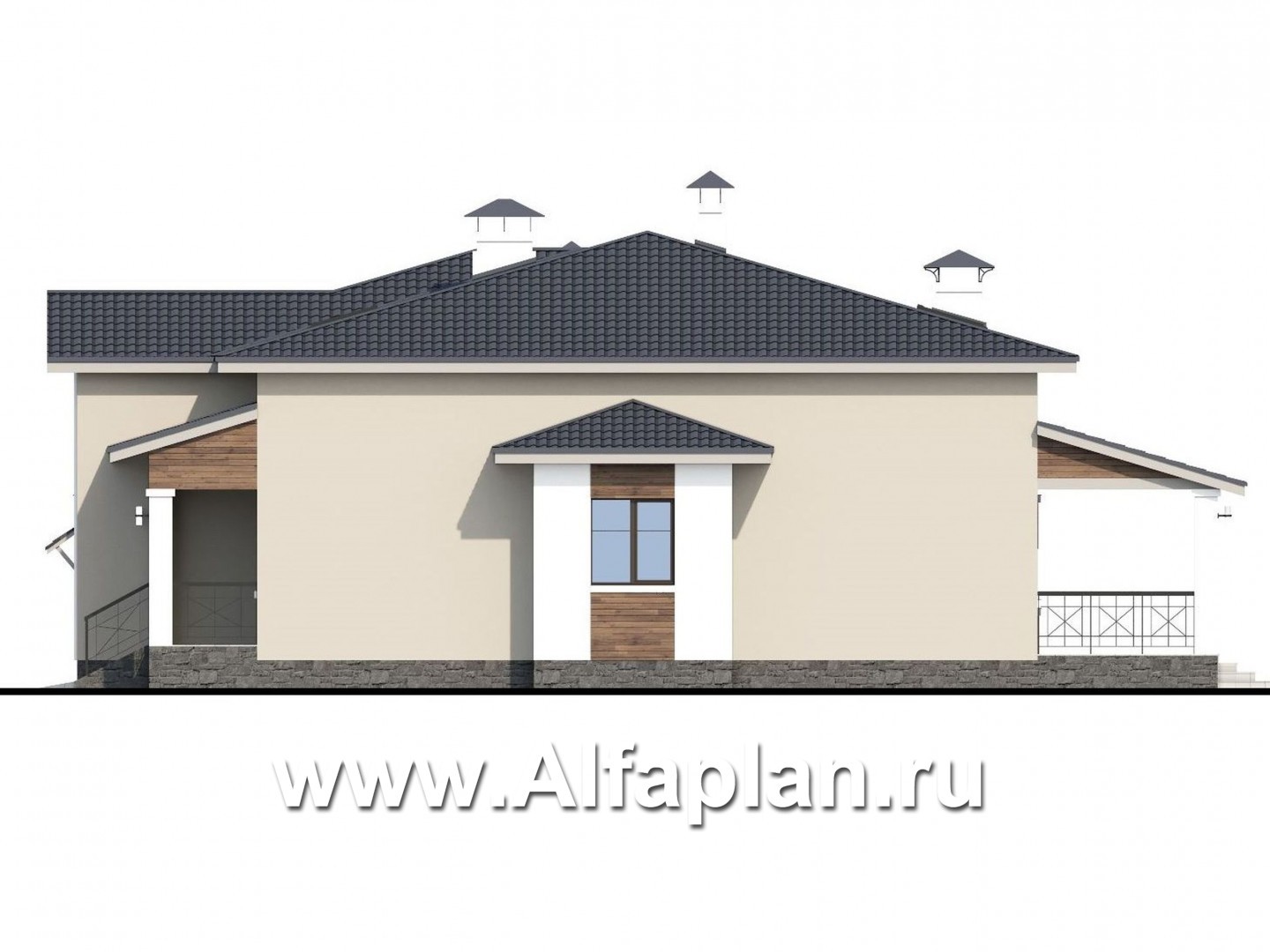 «Мажестик» - современный проект коттеджа в полтора этажа, с гаражом и сауной - фасад дома