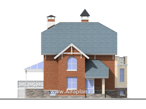 Проекты домов Альфаплан - «Лаура»- трехэтажный загородный дом с террасой - превью фасада №3