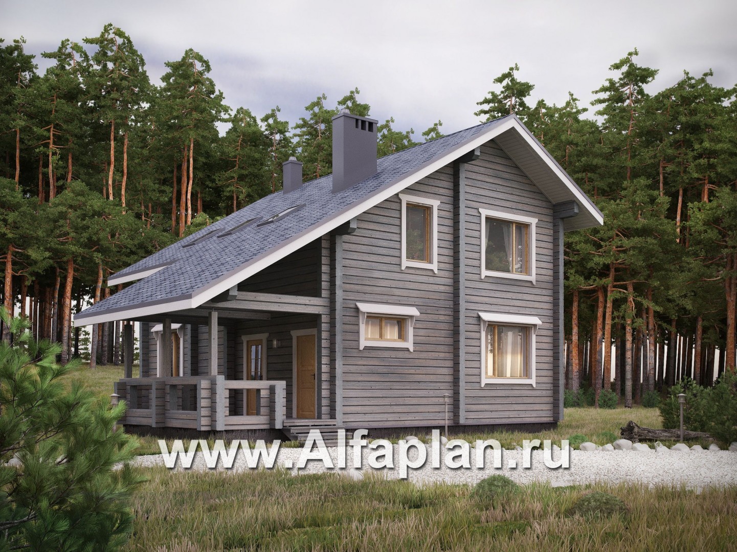 Проекты домов Альфаплан - Деревянный дом с простой двускатной кровлей - основное изображение
