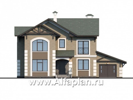 Проекты домов Альфаплан - «Традиция» - комфортабельный коттедж с гаражом - превью фасада №1