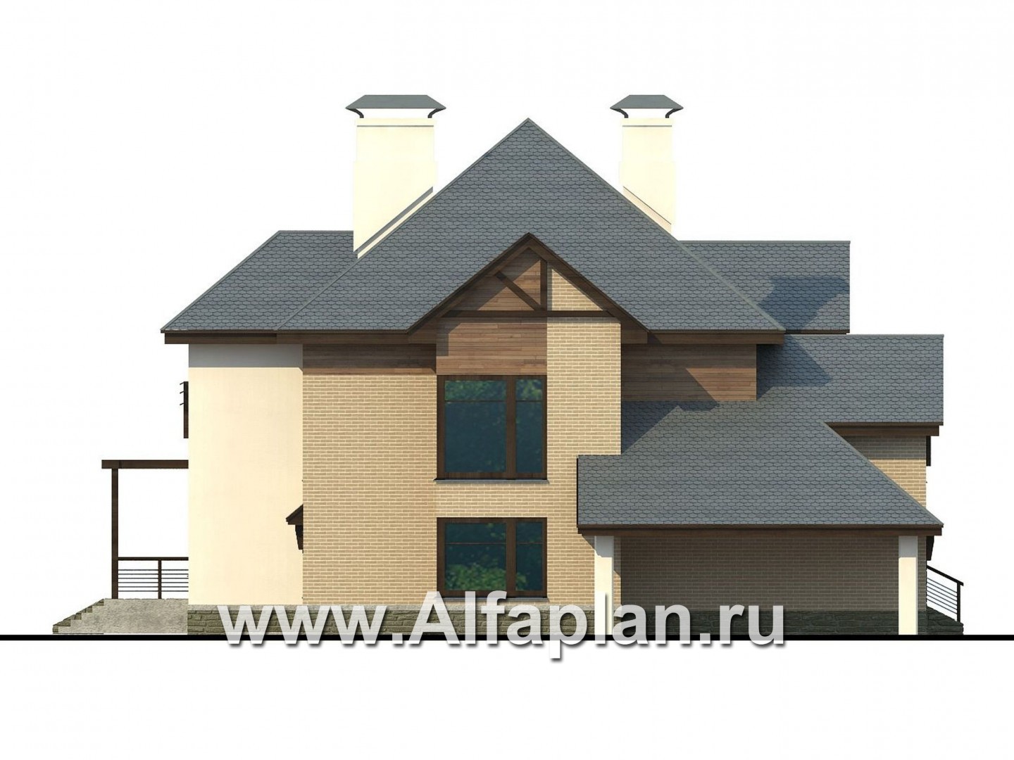 Проекты домов Альфаплан - «Современник» - коттедж со спортивным залом и сауной - изображение фасада №3