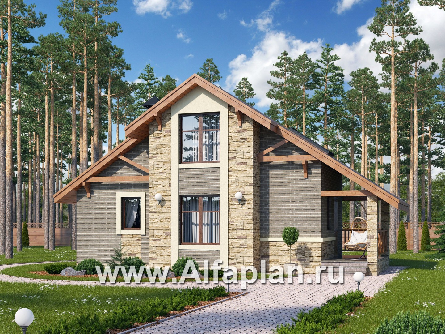 Проект бани, с гостевой комнатой в мансарде - основное изображение