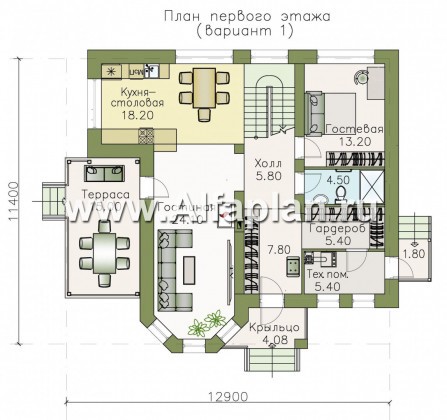 Проекты домов Альфаплан - «Статус» - современный комфортный дом с террасой - превью плана проекта №1