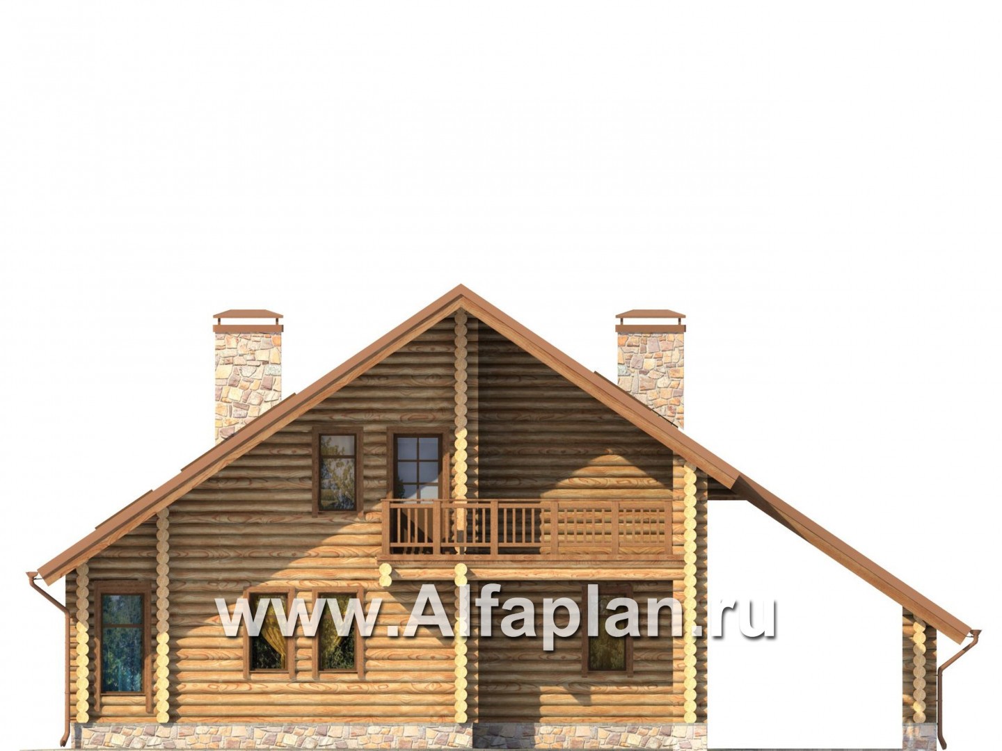 Проекты домов Альфаплан - Деревянный дом с навесом для машины - изображение фасада №1