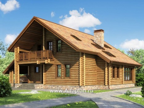 Проекты домов Альфаплан - Деревянный дом с навесом для машины - превью дополнительного изображения №1