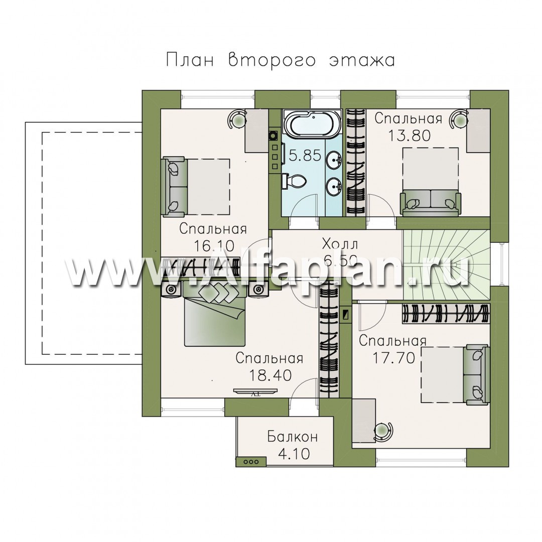 Проекты домов Альфаплан - Компактный дом с пятью спальными комнатами - изображение плана проекта №2