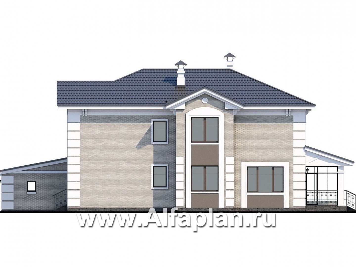 Проекты домов Альфаплан - «Орлов» - классический комфортабельный коттедж с гаражом - изображение фасада №2