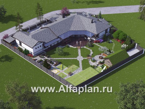 Проекты домов Альфаплан - «Модуль» — одноэтажный дом с бассейном и гостевой квартирой - превью дополнительного изображения №2
