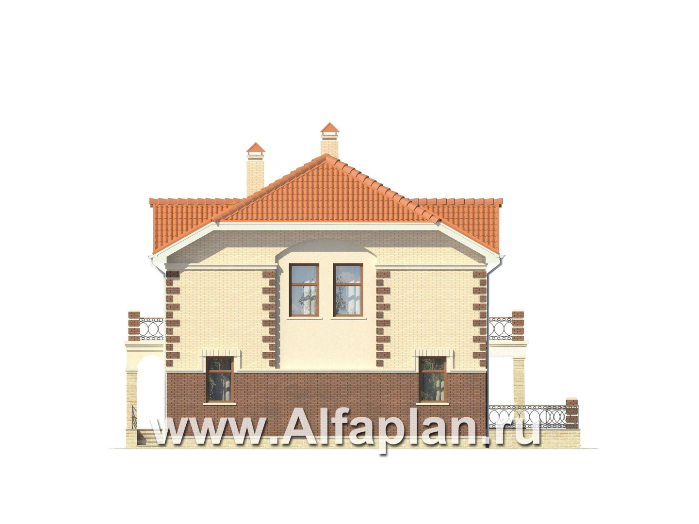 Проекты домов Альфаплан - Кирпичный коттедж в классических традициях - изображение фасада №2