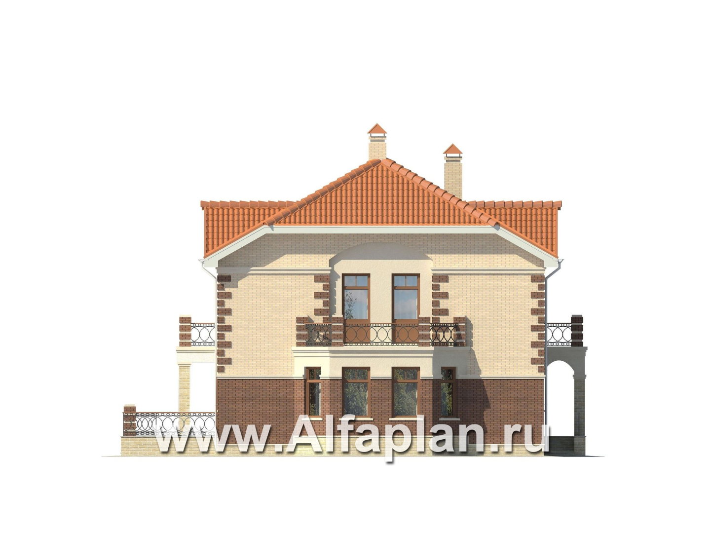 Проекты домов Альфаплан - Кирпичный коттедж в классических традициях - изображение фасада №3