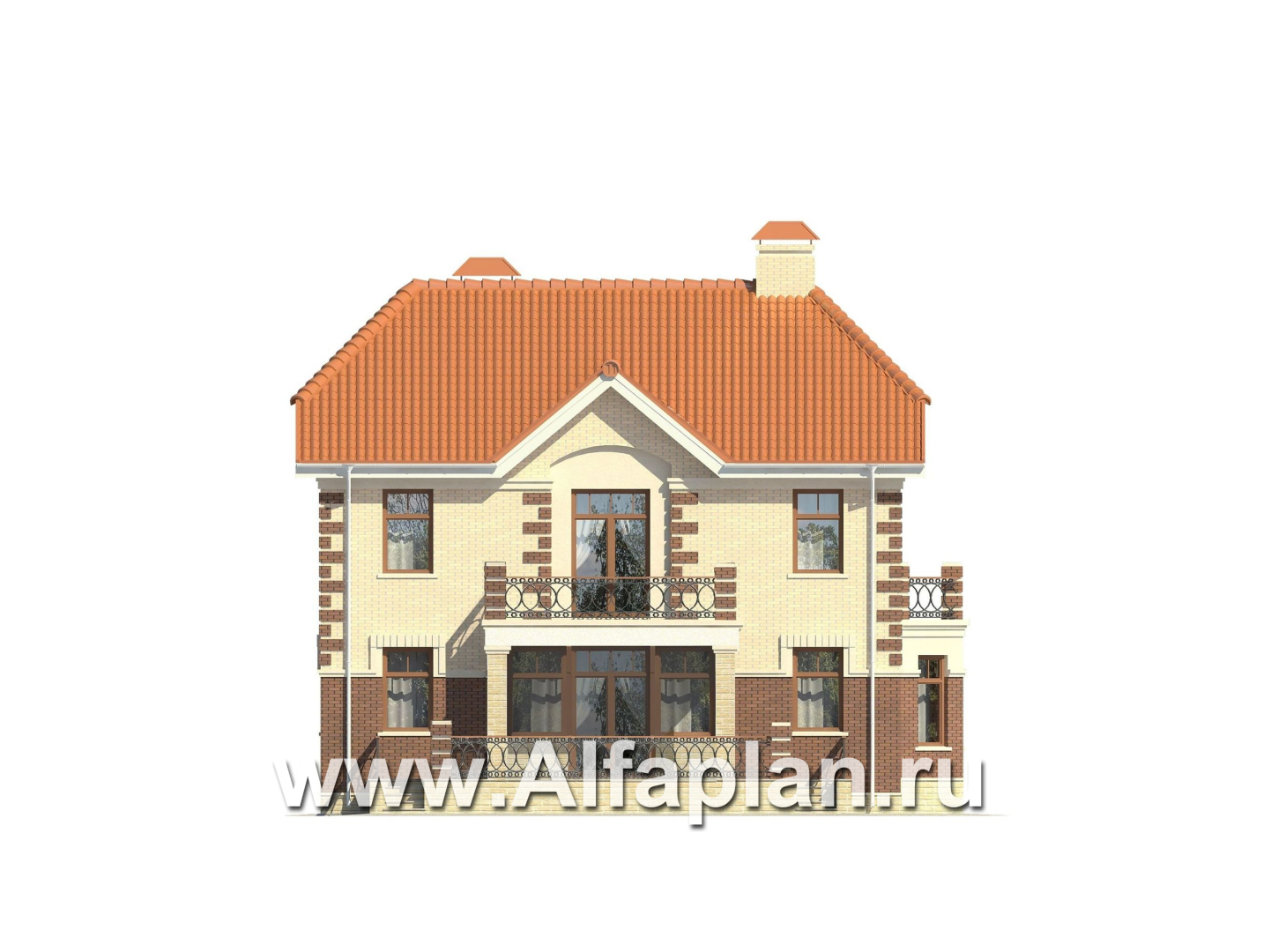 Проекты домов Альфаплан - Кирпичный коттедж в классических традициях - изображение фасада №4