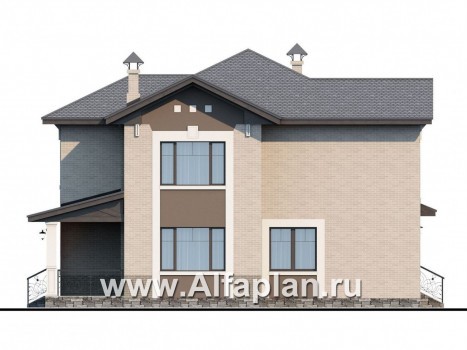 Проекты домов Альфаплан - «Северная корона» - двуxэтажный коттедж с элементами стиля модерн - превью фасада №3