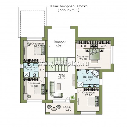 «Висла» — проект двухэтажного дома, особняк с двусветной столовой, с террасой - превью план дома