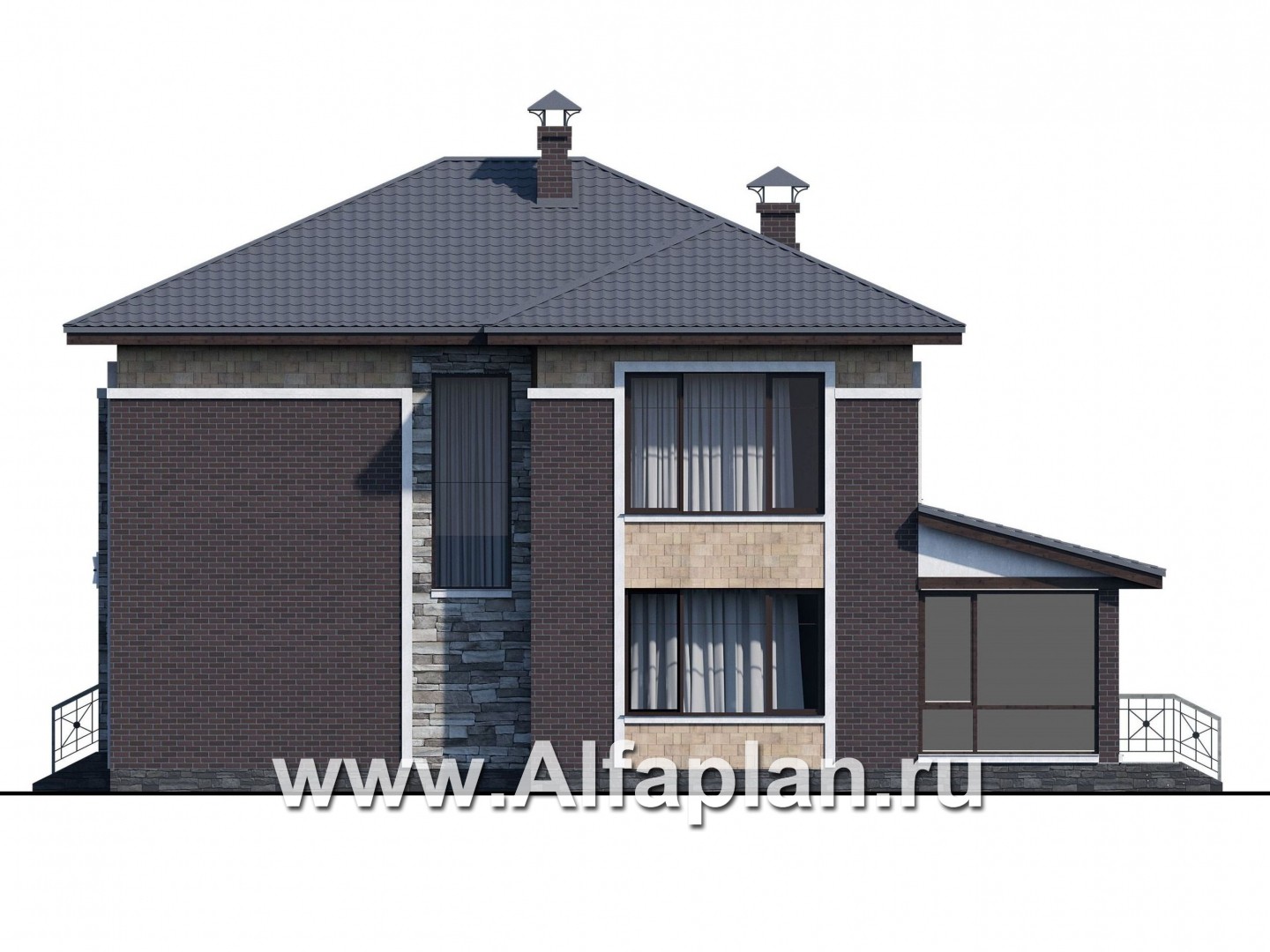 Проекты домов Альфаплан - «Мотив» - стильный двухэтажный коттедж с верандой - изображение фасада №2