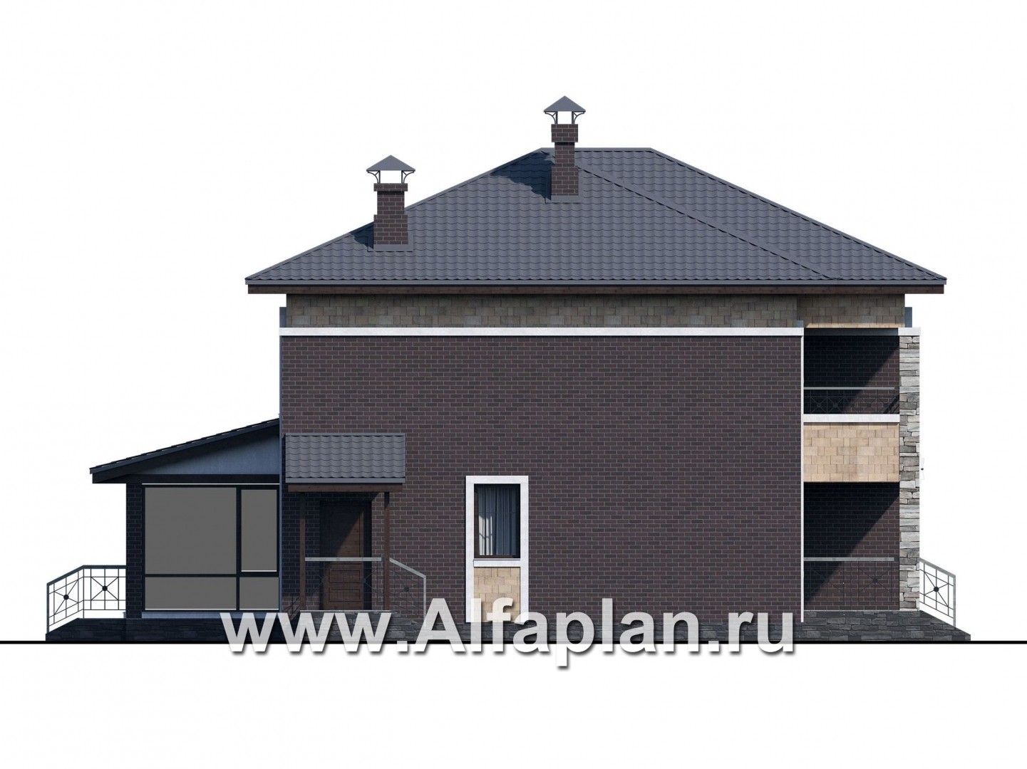 Проекты домов Альфаплан - «Мотив» - стильный двухэтажный коттедж с верандой - изображение фасада №3